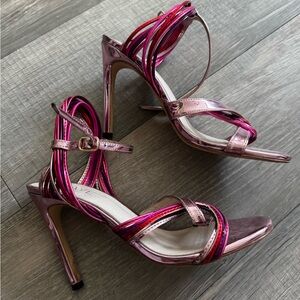 RAYE Pink High-Heeled Sandals with Ankle Straps